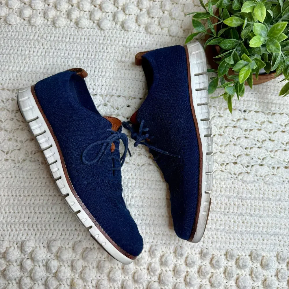 COLE HAAN 2.ZEROGRAND C24947 Stitchlite Oxford Blue Knit Leather Accents Size 10